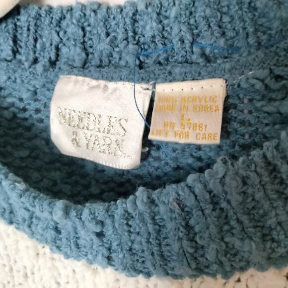 Vintage Needles & Yarn Nubby Textured Flower Applique Sweater Crew Neck 80s 90s - Picture 4 of 7